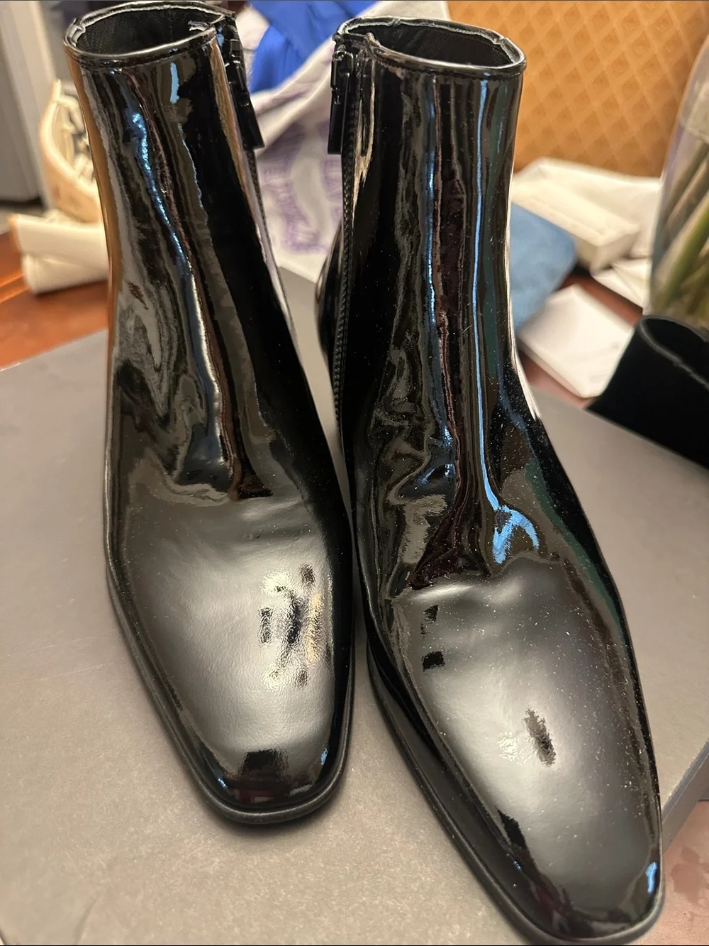 BNIB THE KOOPLES Women's Black Patent Ankle Boots - Sleek Zip Bootie